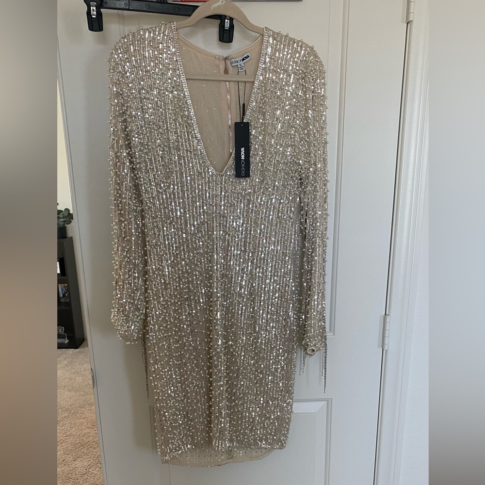 Fashion Nova Pearl Embellished Dress